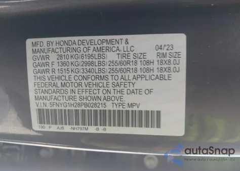 2023 Honda Pilot Awd Lx z USA, uszkodzony, nr VIN 5FNYG1H28PB028215